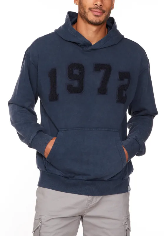 Farhim Men's Hoodie with Textured Appliqué, Midnight Blue - BM24517 sold by Buffalo Jeans