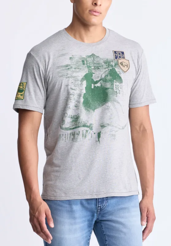 Tasher Men's Graphic Patch T-Shirt, Heather Grey - BM24509 sold by Buffalo Jeans