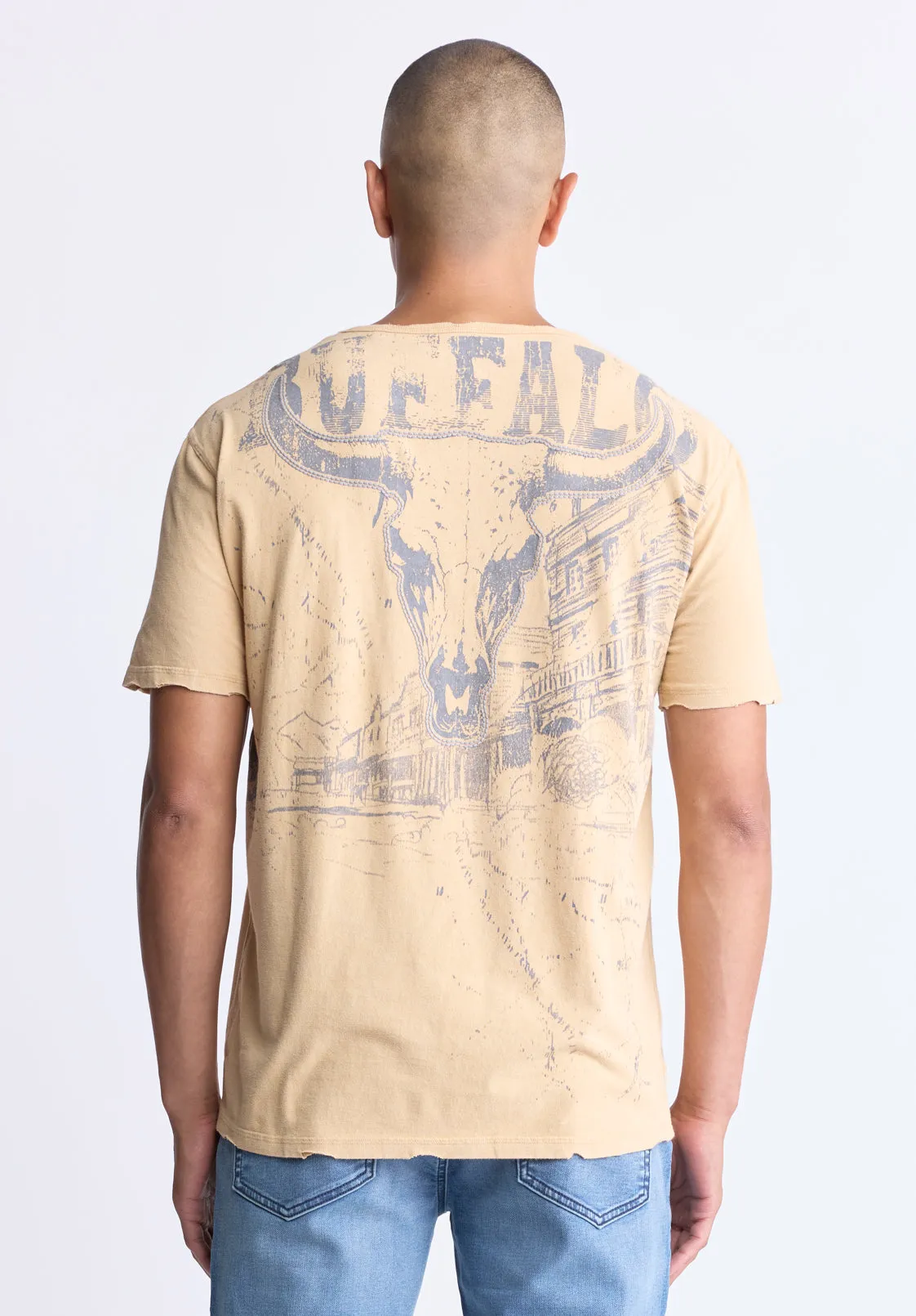 Tivis Men's Distressed Buffalo Graphic T-Shirt with Back Print, Curry - BM24510 sold by Buffalo Jeans product image thumbnail 4