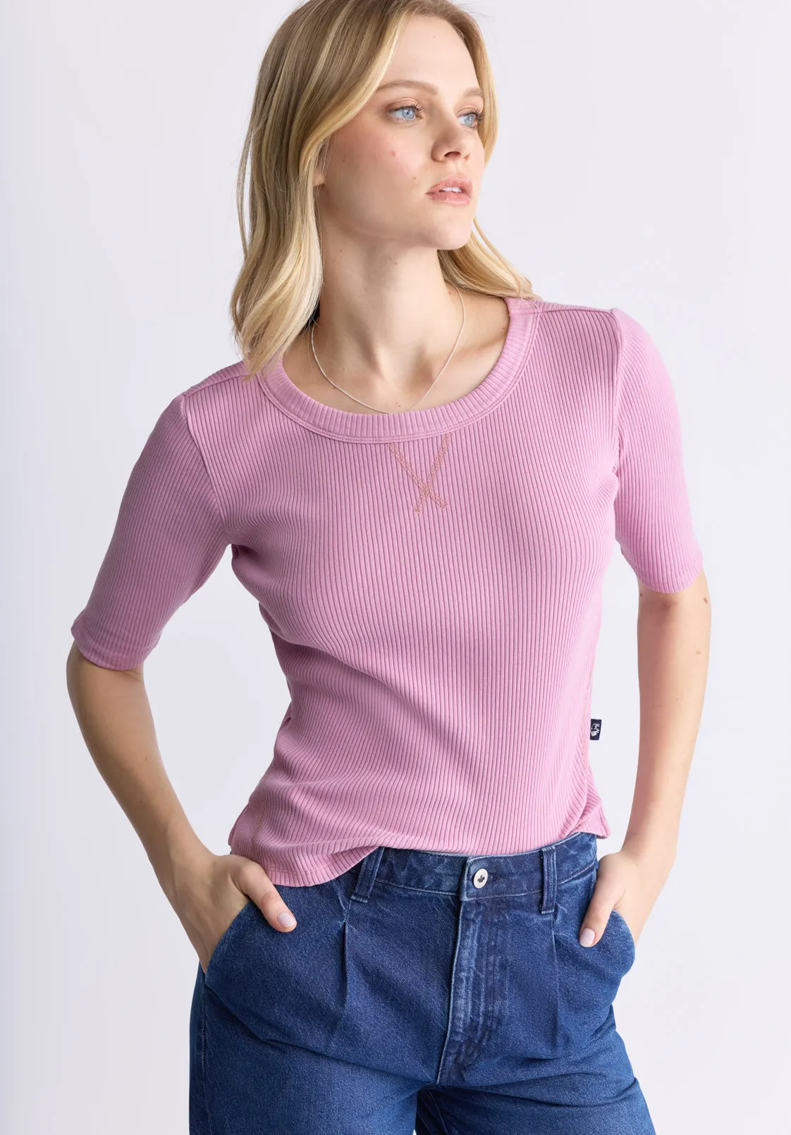 Tabbey Women's Elbow-Length Sleeve Ribbed Top, Lilas Pink - KT0152F sold by Buffalo Jeans product image thumbnail 3