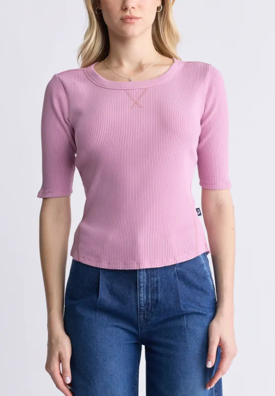 Tabbey Women's Elbow-Length Sleeve Ribbed Top, Lilas Pink - KT0152F sold by Buffalo Jeans