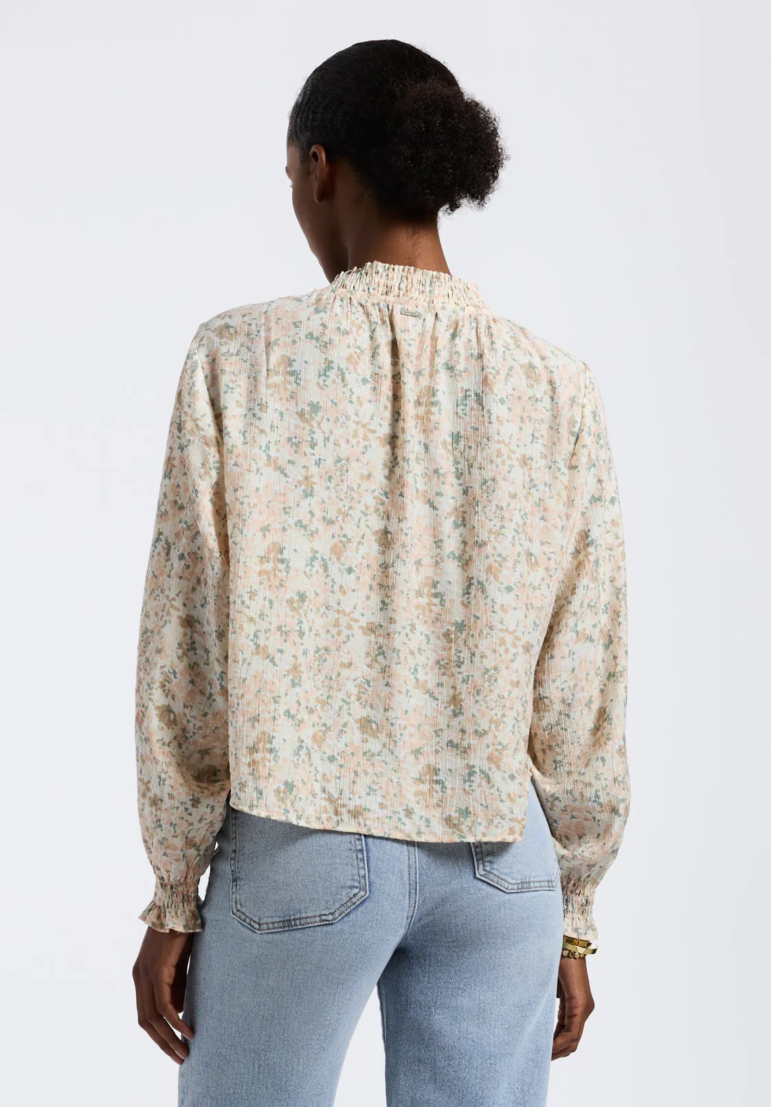 Maylah Women's Floral Print Long-Sleeve Smocked Blouse, Tan Floral - WT0174P sold by Buffalo Jeans product image thumbnail 4