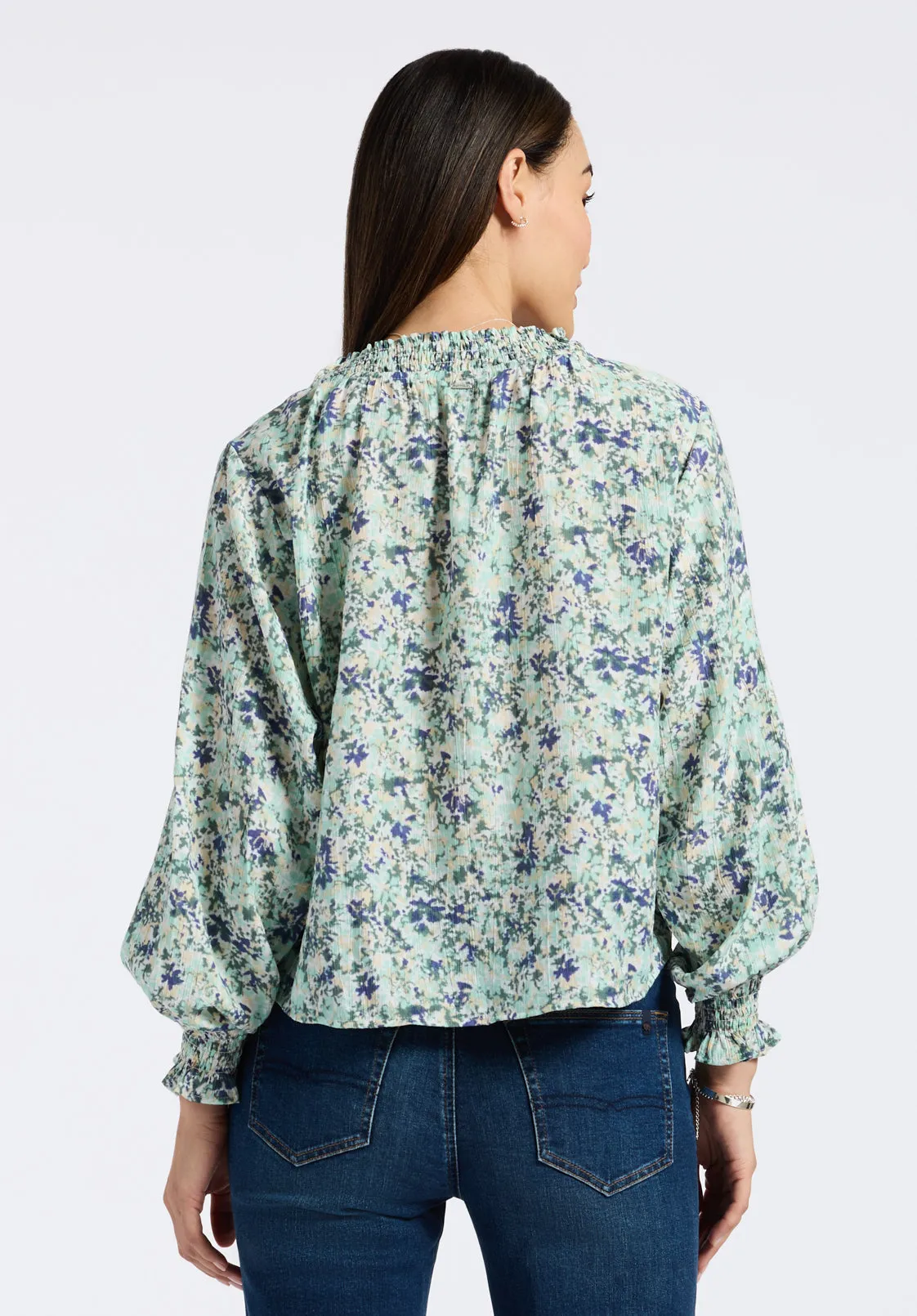 Maylah Women's Floral Print Long-Sleeve Smocked Blouse, Green Floral - WT0174P sold by Buffalo Jeans product image thumbnail 4