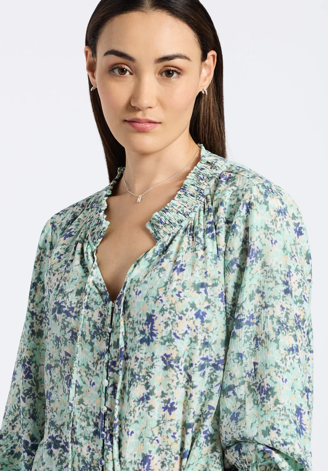 Maylah Women's Floral Print Long-Sleeve Smocked Blouse, Green Floral - WT0174P sold by Buffalo Jeans product image thumbnail 2