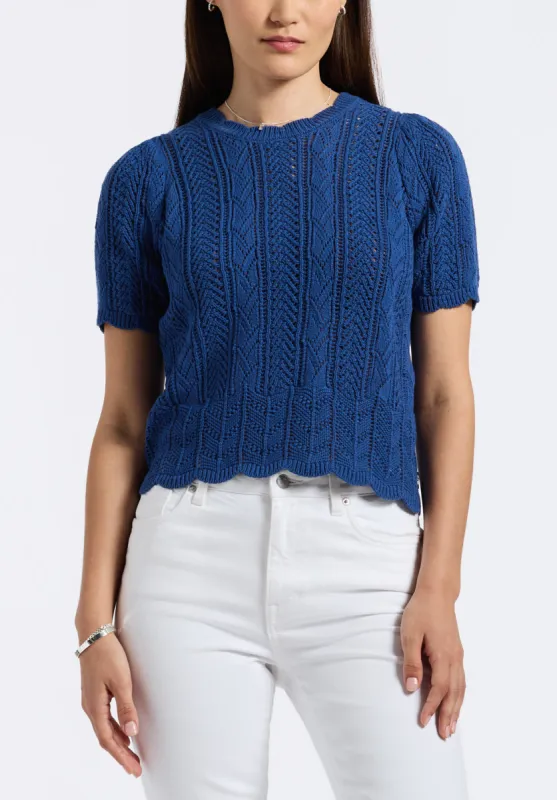 Posey Women's Short-Sleeve Crochet Knit Sweater Top, Navy - SW0108P sold by Buffalo Jeans