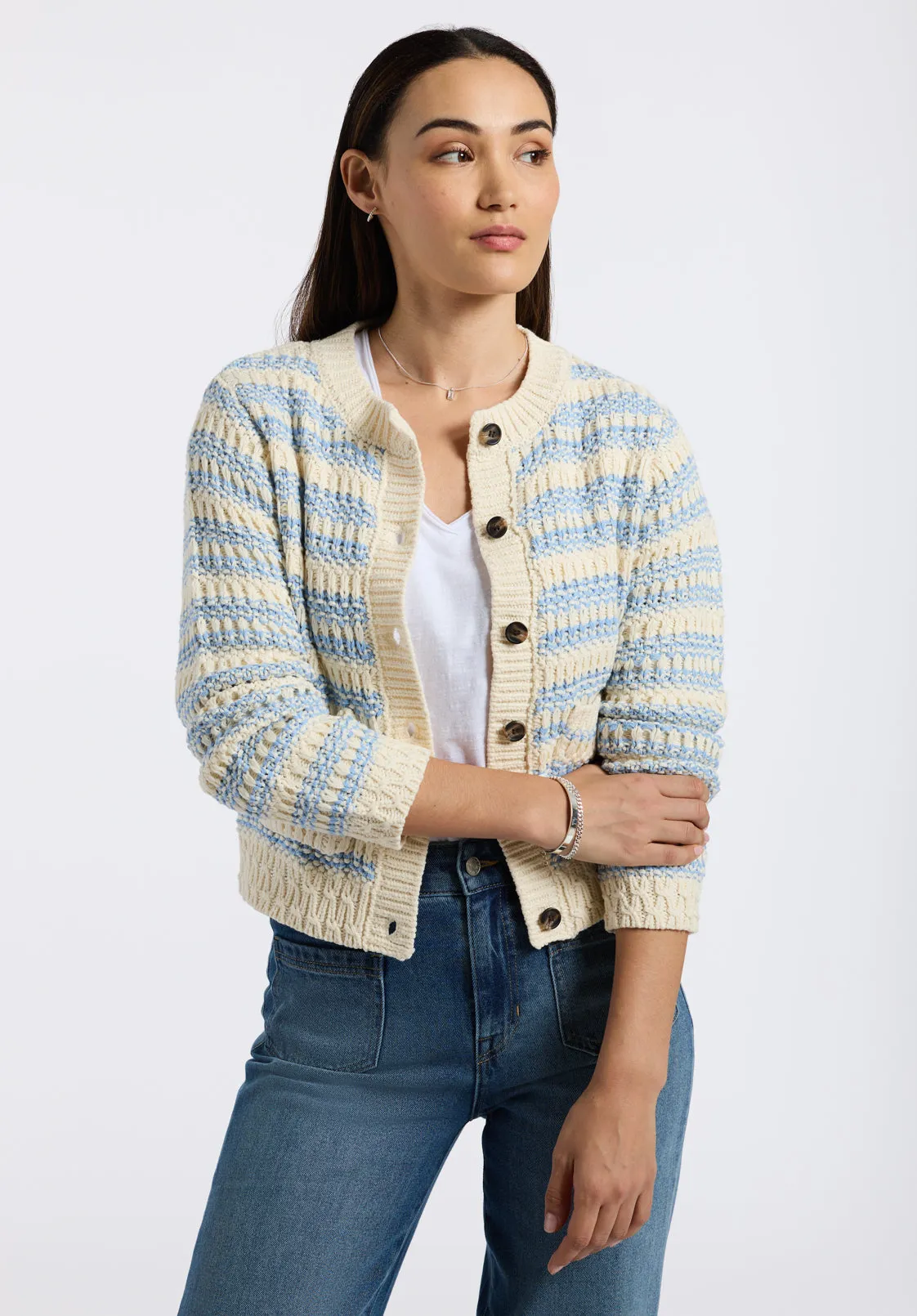 Amaranth Women's Striped Open Knit Cardigan, Cloud & Blue - SW0113P sold by Buffalo Jeans product image thumbnail 2