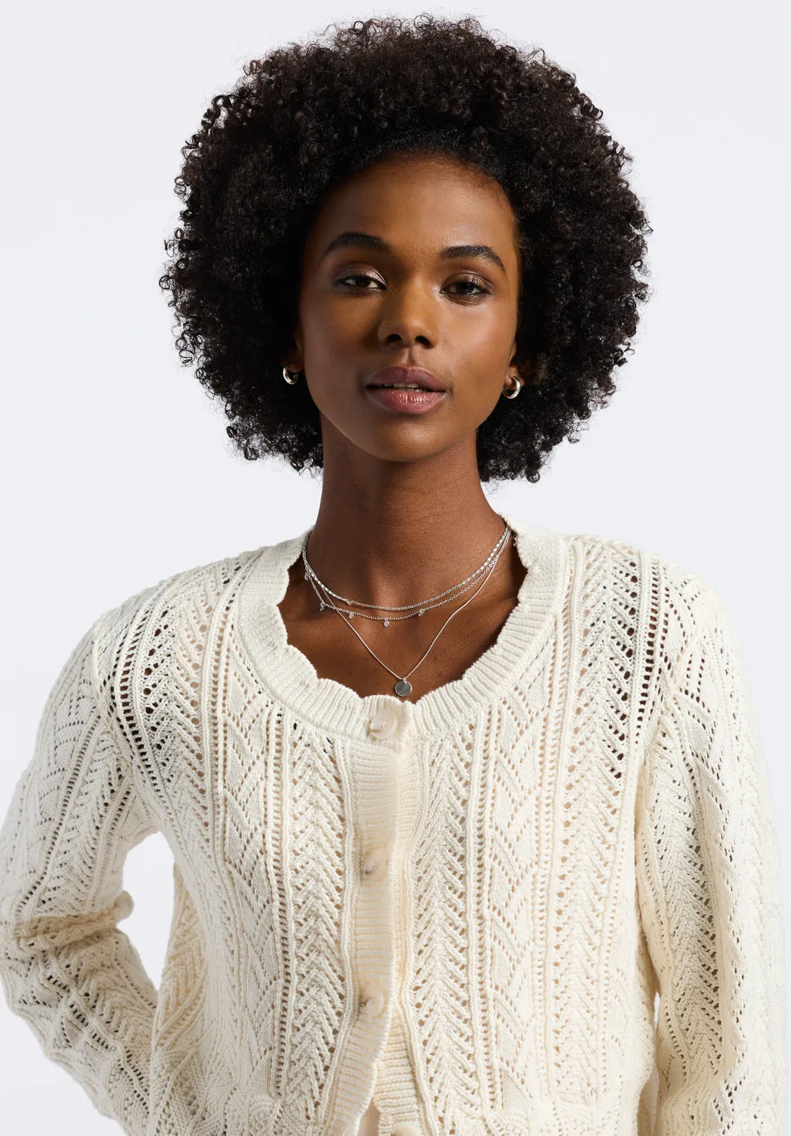 Emmanuelle Women's Scalloped Hem Open-Knit Cardigan, Parchment - SW0110P sold by Buffalo Jeans product image thumbnail 4