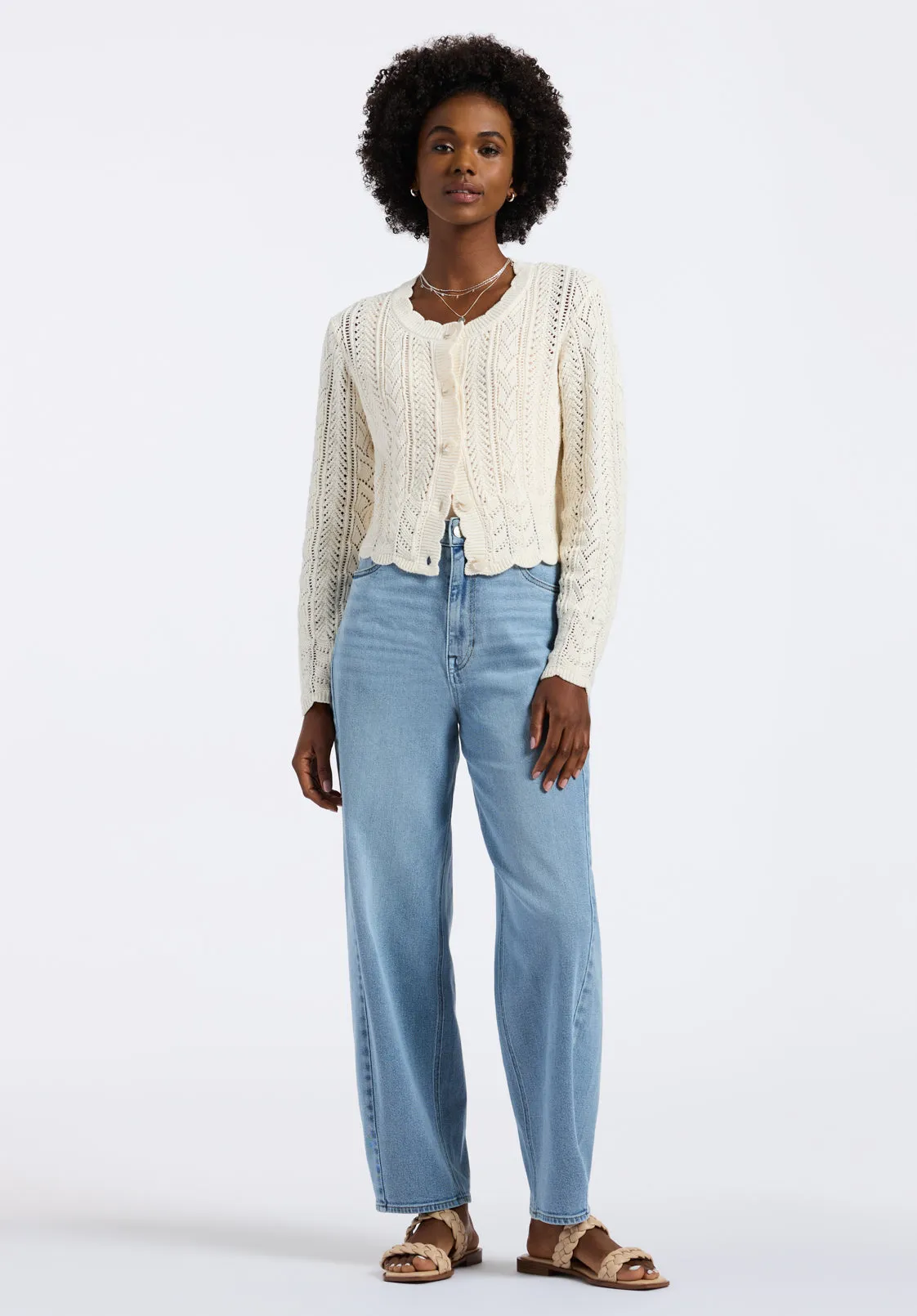 Emmanuelle Women's Scalloped Hem Open-Knit Cardigan, Parchment - SW0110P sold by Buffalo Jeans product image thumbnail 5