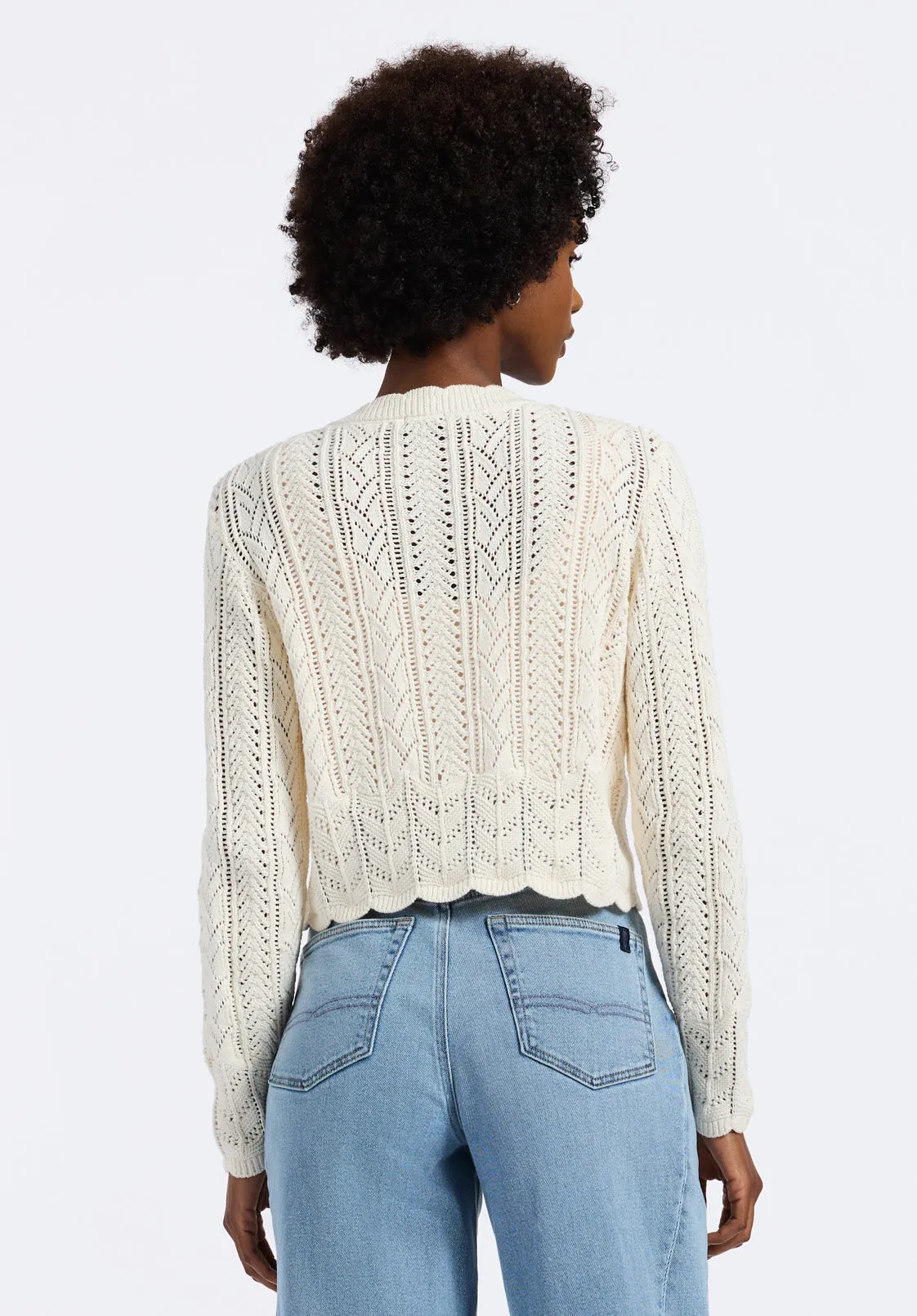 Emmanuelle Women's Scalloped Hem Open-Knit Cardigan, Parchment - SW0110P sold by Buffalo Jeans product image thumbnail 3