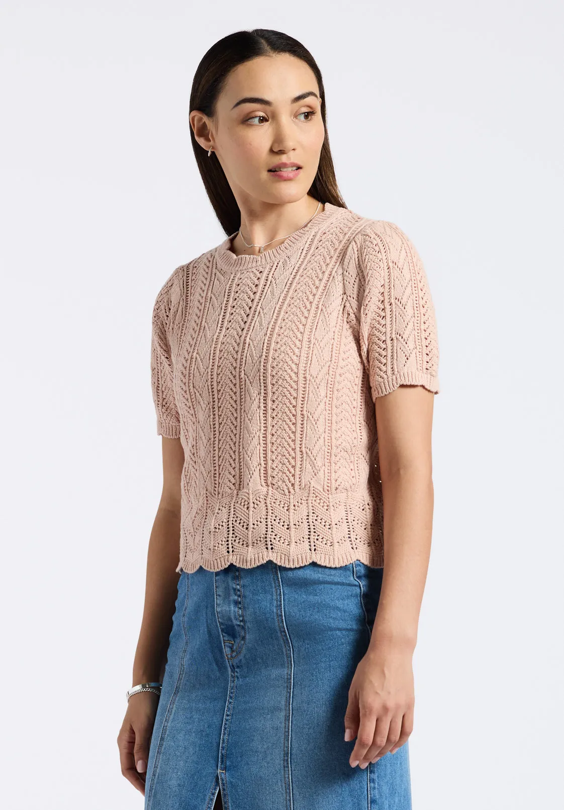 Posey Women's Short-Sleeve Crochet Knit Sweater Top, Cameo Rose - SW0108P sold by Buffalo Jeans product image thumbnail 3