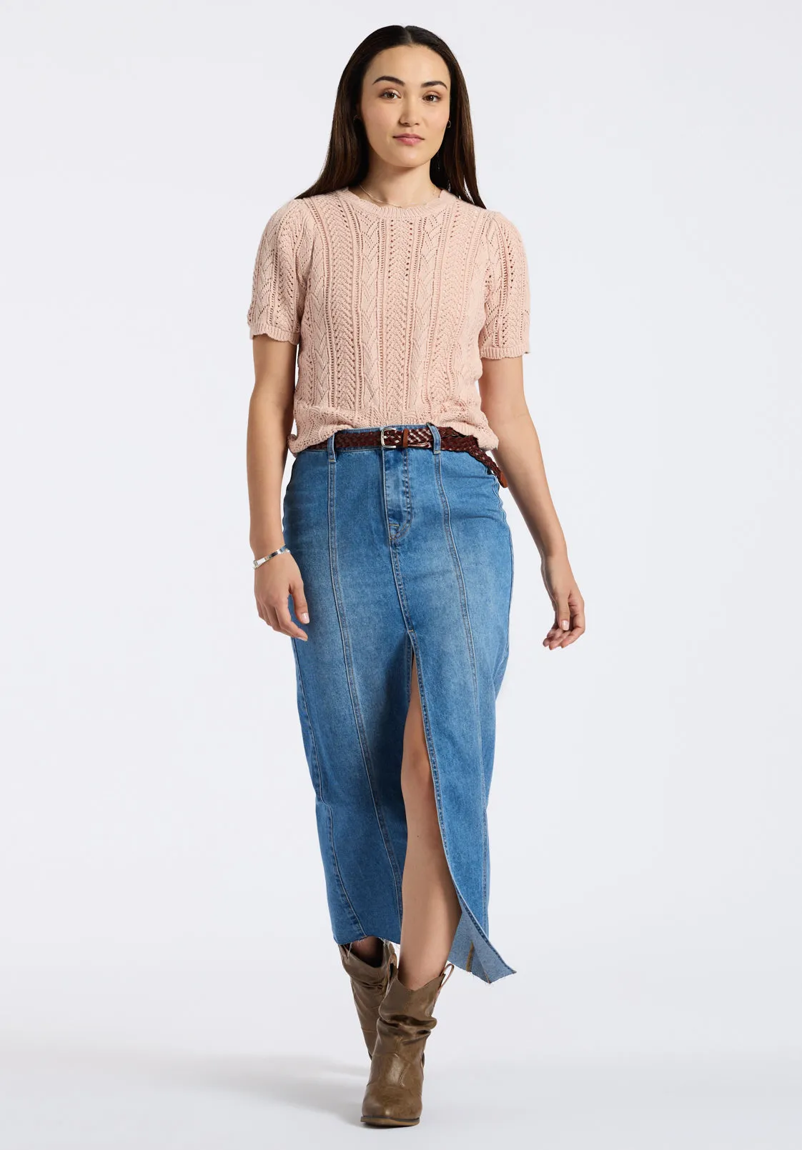 Posey Women's Short-Sleeve Crochet Knit Sweater Top, Cameo Rose - SW0108P sold by Buffalo Jeans product image thumbnail 5