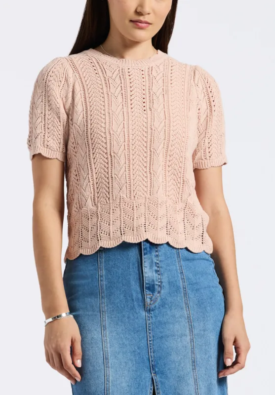 Posey Women's Short-Sleeve Crochet Knit Sweater Top, Cameo Rose - SW0108P sold by Buffalo Jeans