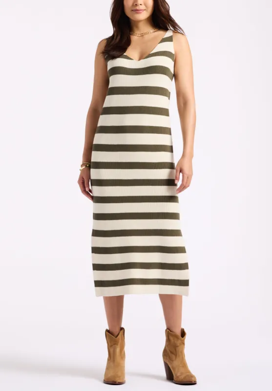 Orindella Women's Sleeveless Striped Knit Midi Dress, Beige & Olive - SD0010P sold by Buffalo Jeans