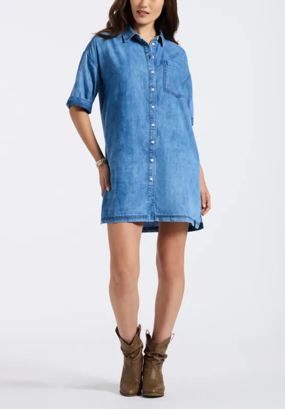 Freida Women's Mid-Sleeve Button-Up Shirt Dress, Classic Vintage Blue - WD0069P sold by Buffalo Jeans