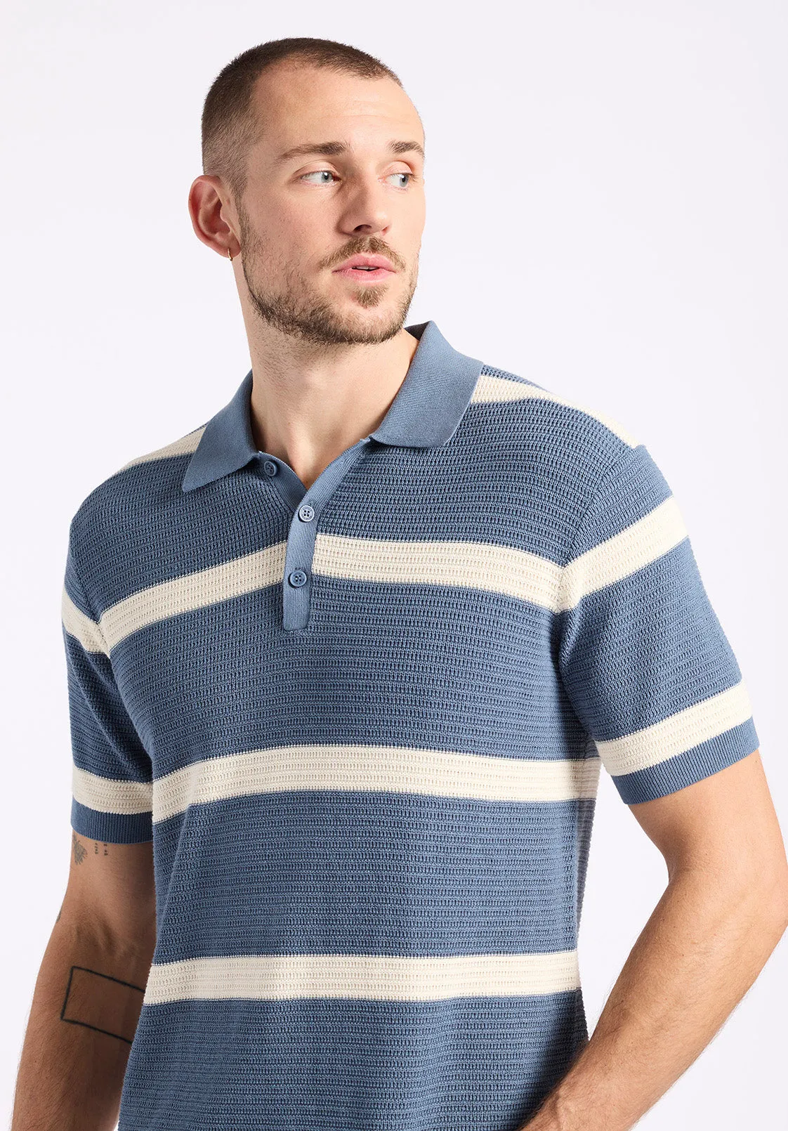 Winder Men's Short-Sleeve Striped Sweater Polo, Mirage Blue - BM24549 sold by Buffalo Jeans product image thumbnail 2