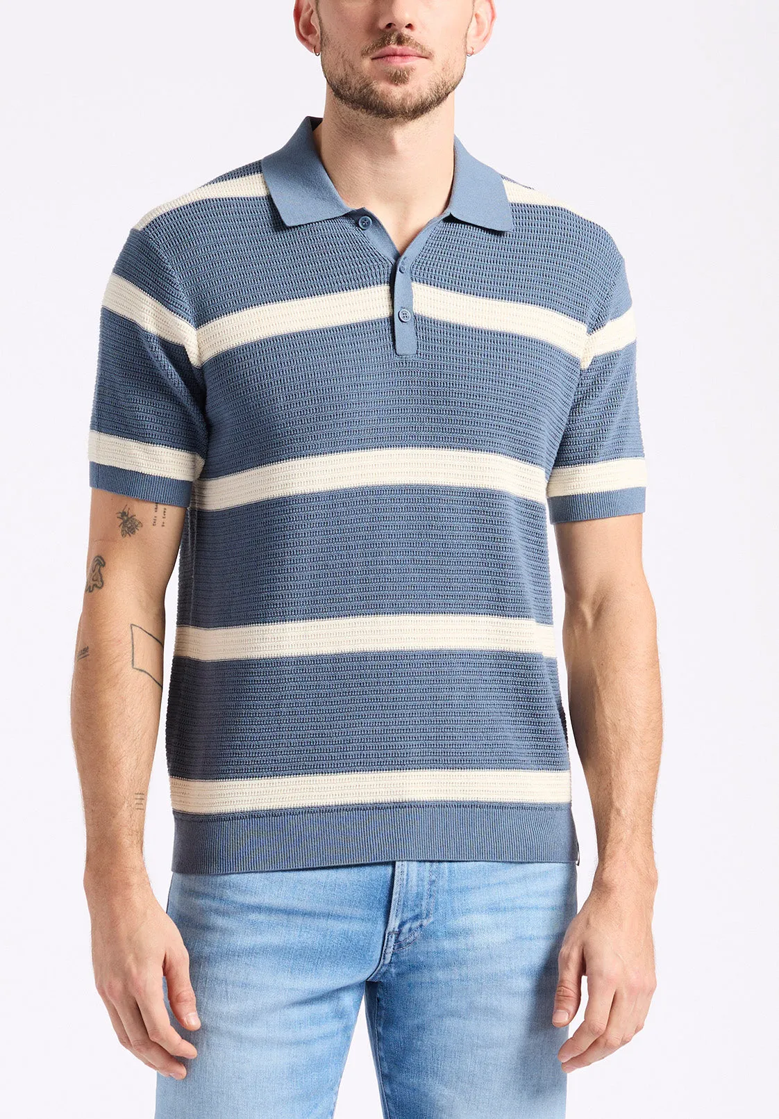 Winder Men's Short-Sleeve Striped Sweater Polo, Mirage Blue - BM24549 sold by Buffalo Jeans
