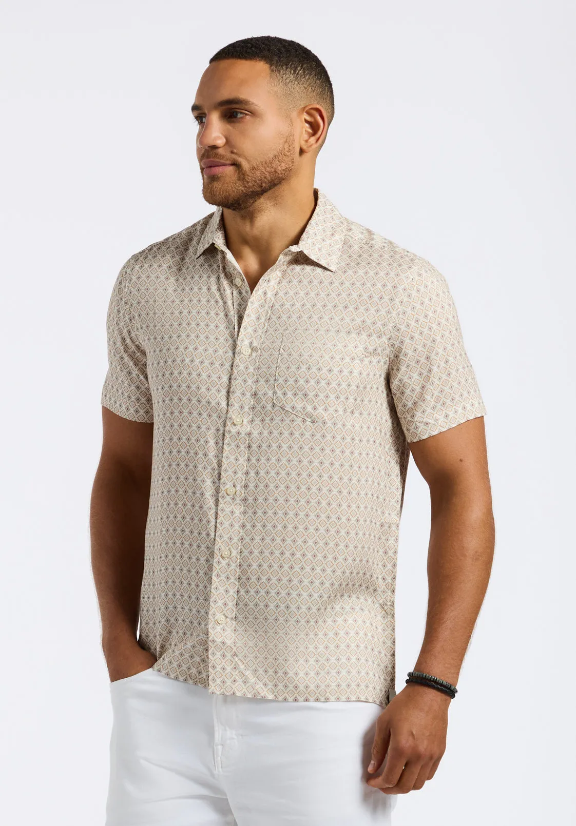 Sirilo Men's Short Sleeve Fitted Shirt with Geometric Print, Milk - BM24652 sold by Buffalo Jeans product image thumbnail 2