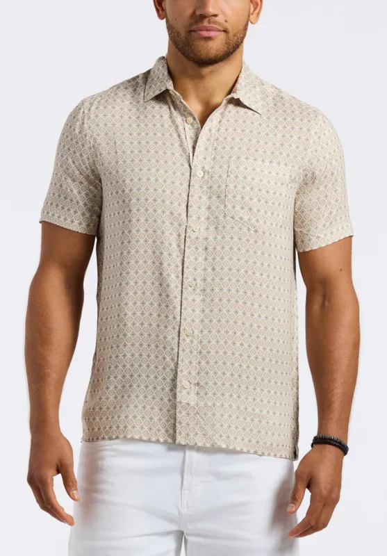 Sirilo Men's Short Sleeve Fitted Shirt with Geometric Print, Milk - BM24652 sold by Buffalo Jeans