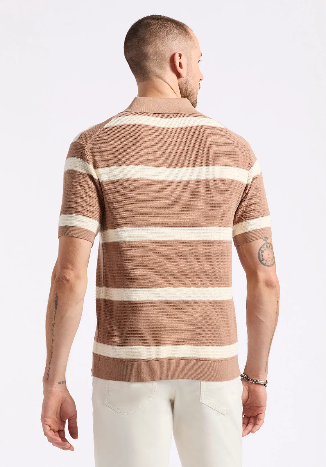Winder Men's Short-Sleeve Striped Sweater Polo, Woodsmoke Brown - BM24549 sold by Buffalo Jeans product image thumbnail 3