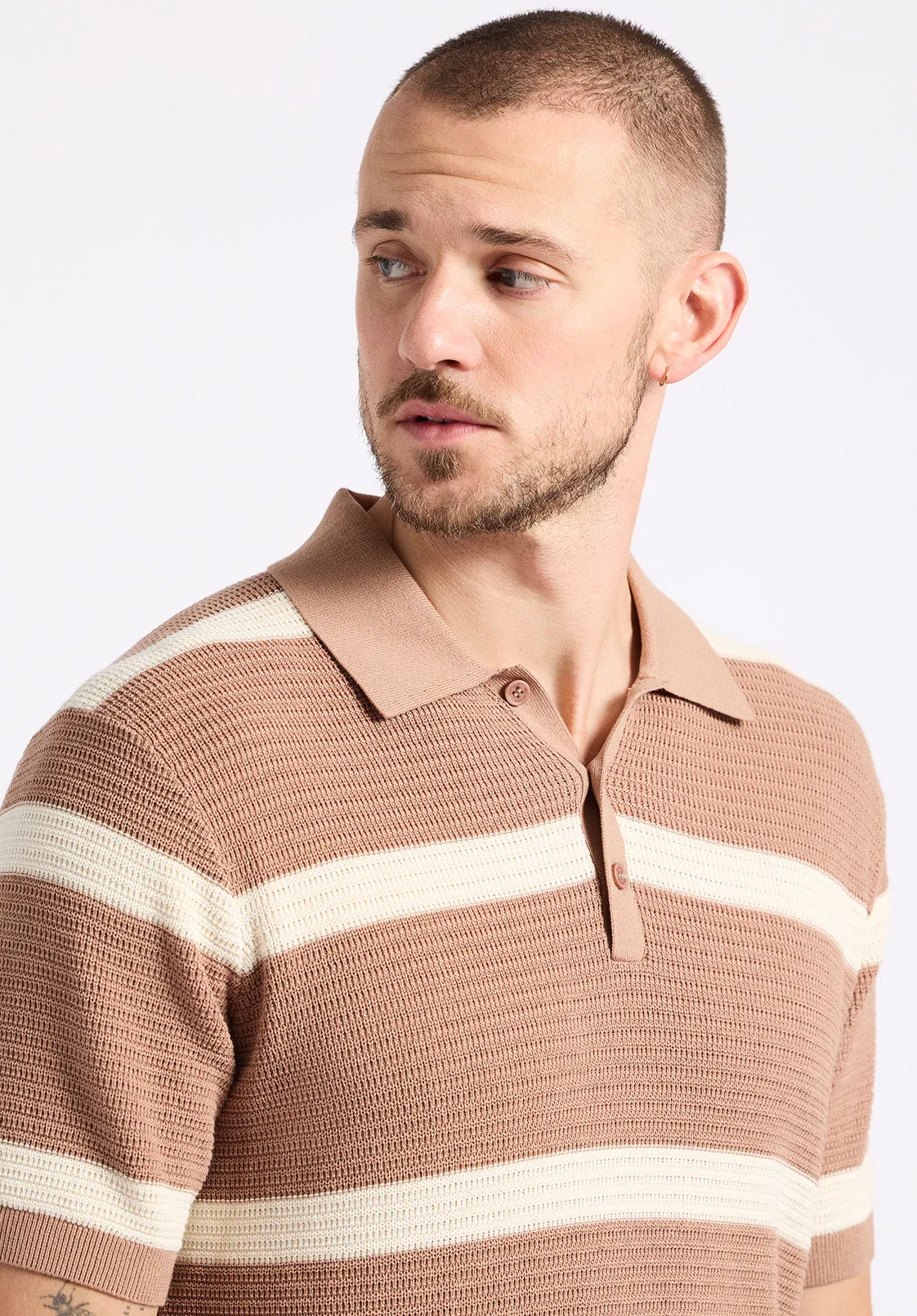Winder Men's Short-Sleeve Striped Sweater Polo, Woodsmoke Brown - BM24549 sold by Buffalo Jeans product image thumbnail 4