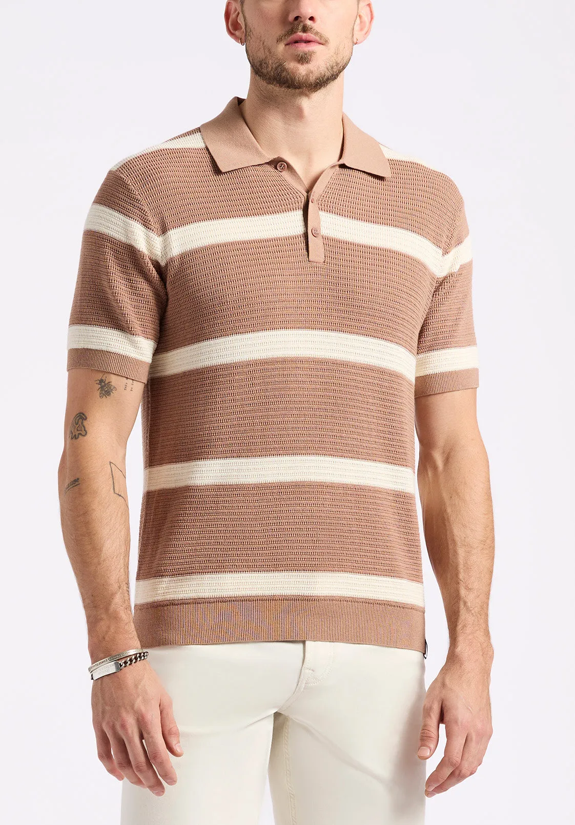 Winder Men's Short-Sleeve Striped Sweater Polo, Woodsmoke Brown - BM24549 sold by Buffalo Jeans