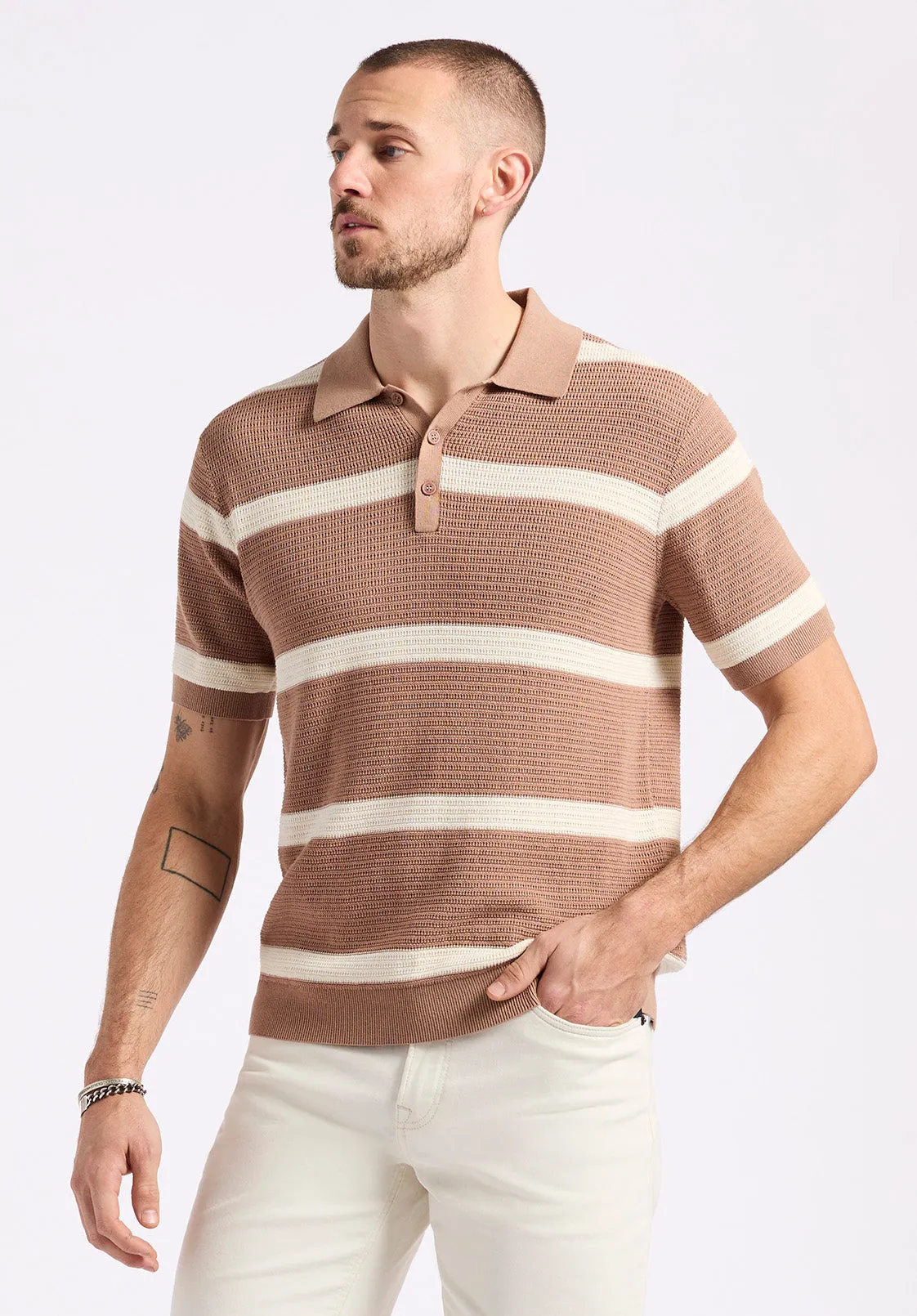 Winder Men's Short-Sleeve Striped Sweater Polo, Woodsmoke Brown - BM24549 sold by Buffalo Jeans product image thumbnail 2