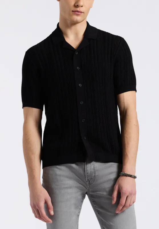 Wasko Men's Cable-Knit Short-Sleeve Button-Up Polo, Black - BM24540 sold by Buffalo Jeans