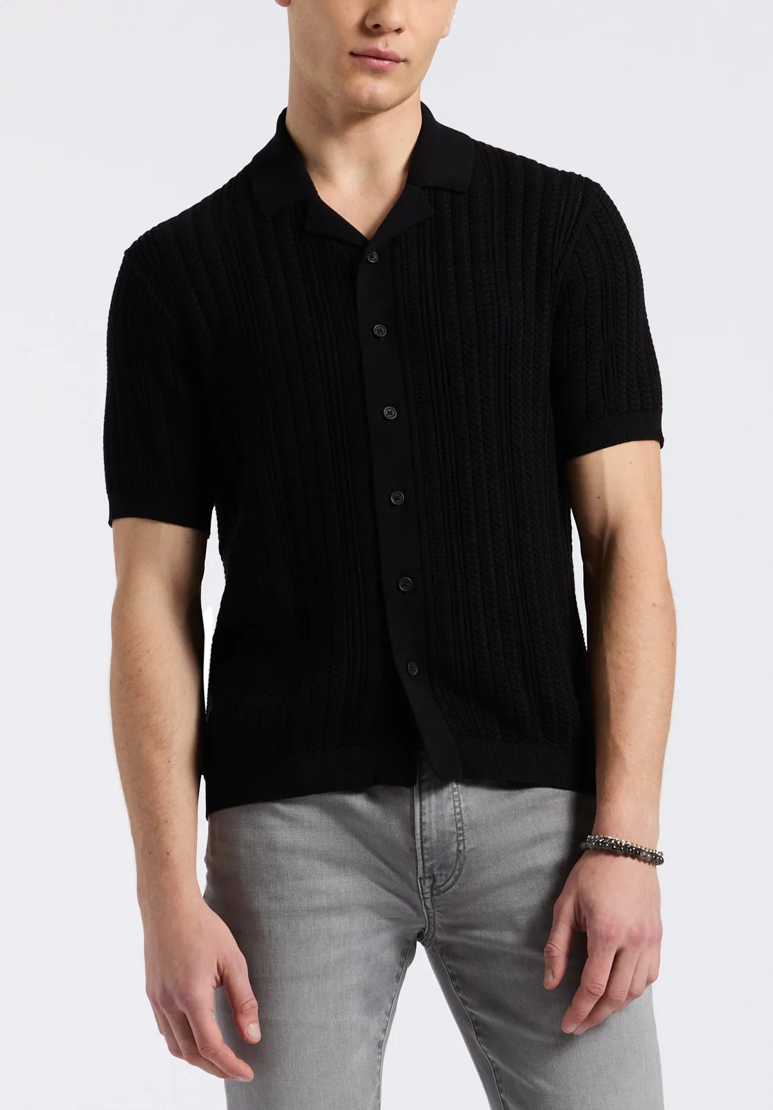 Wasko Men's Short-Sleeve Button-Up Sweater Shirt, Black - BM24540 sold by Buffalo Jeans