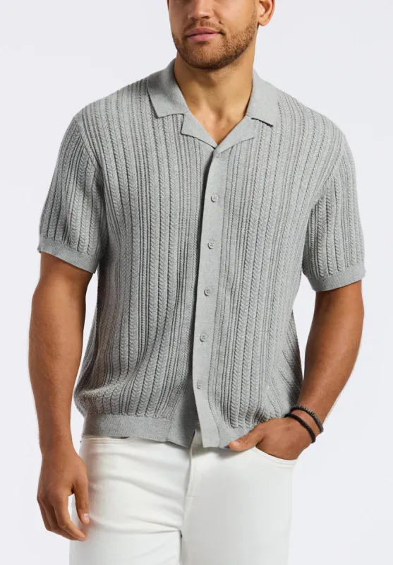 Wasko Men's Cable-Knit Short-Sleeve Button-Up Polo, Heather Grey - BM24540 sold by Buffalo Jeans