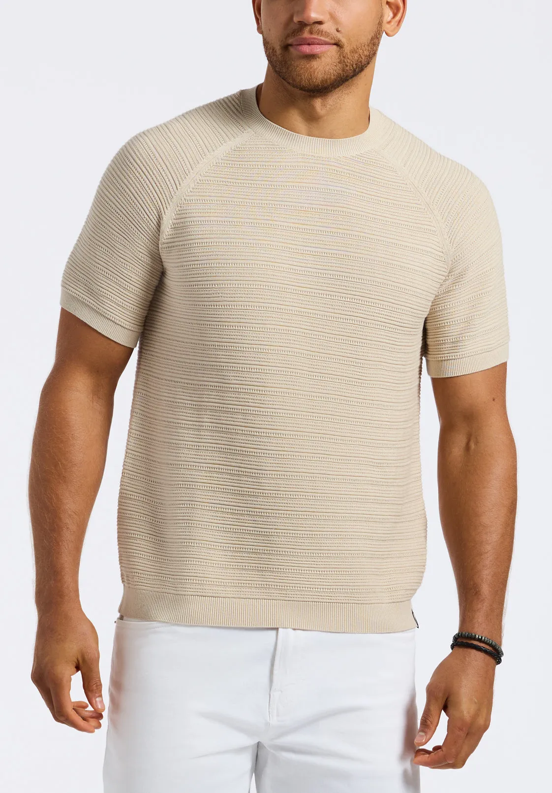 Wipped Men's Textured Knit Sweater T-Shirt, Buttercream Beige - BM24533 sold by Buffalo Jeans