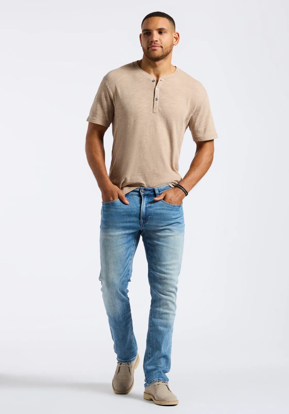 Kandido Men's Short Sleeve Slub Jersey Relaxed Henley Top, Tuffet Beige - BM24605 sold by Buffalo Jeans product image thumbnail 4