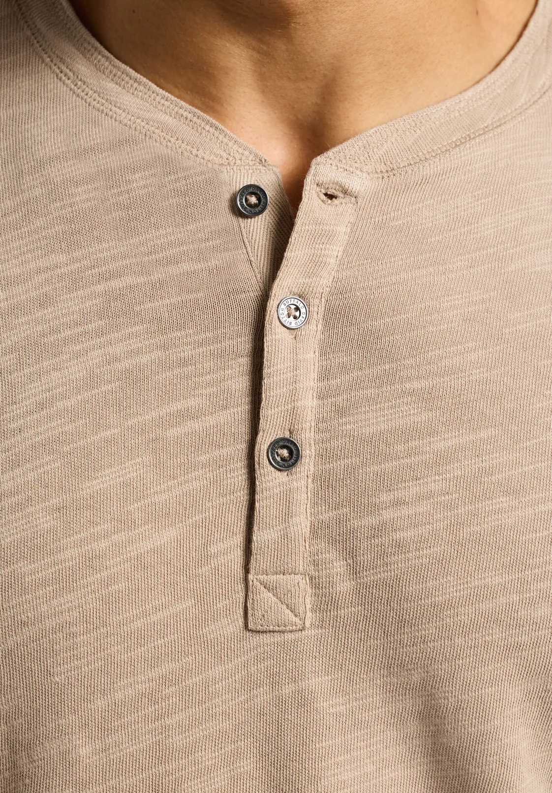 Kandido Men's Short Sleeve Slub Jersey Relaxed Henley Top, Tuffet Beige - BM24605 sold by Buffalo Jeans product image thumbnail 5