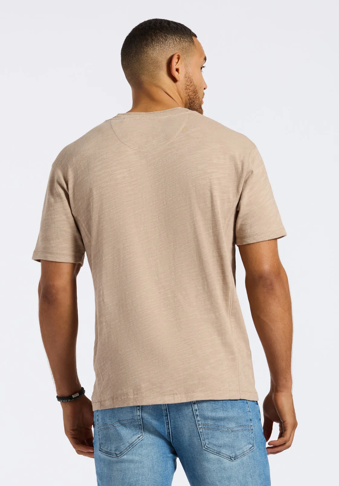 Kandido Men's Short Sleeve Slub Jersey Relaxed Henley Top, Tuffet Beige - BM24605 sold by Buffalo Jeans product image thumbnail 3