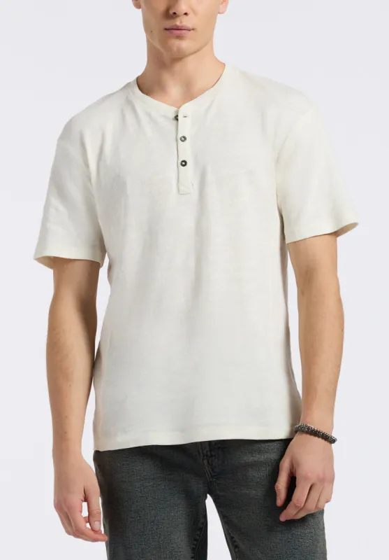 Kandido Men's Short Sleeve Slub Jersey Relaxed Henley Top, Milk - BM24605 sold by Buffalo Jeans