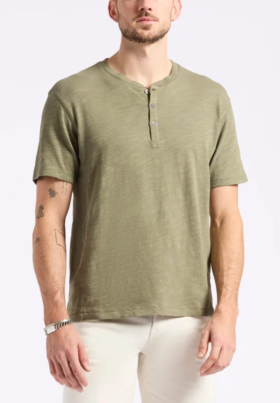 Kandido Men's Short Sleeve Slub Jersey Relaxed Henley Top, Army Green - BM24605 sold by Buffalo Jeans