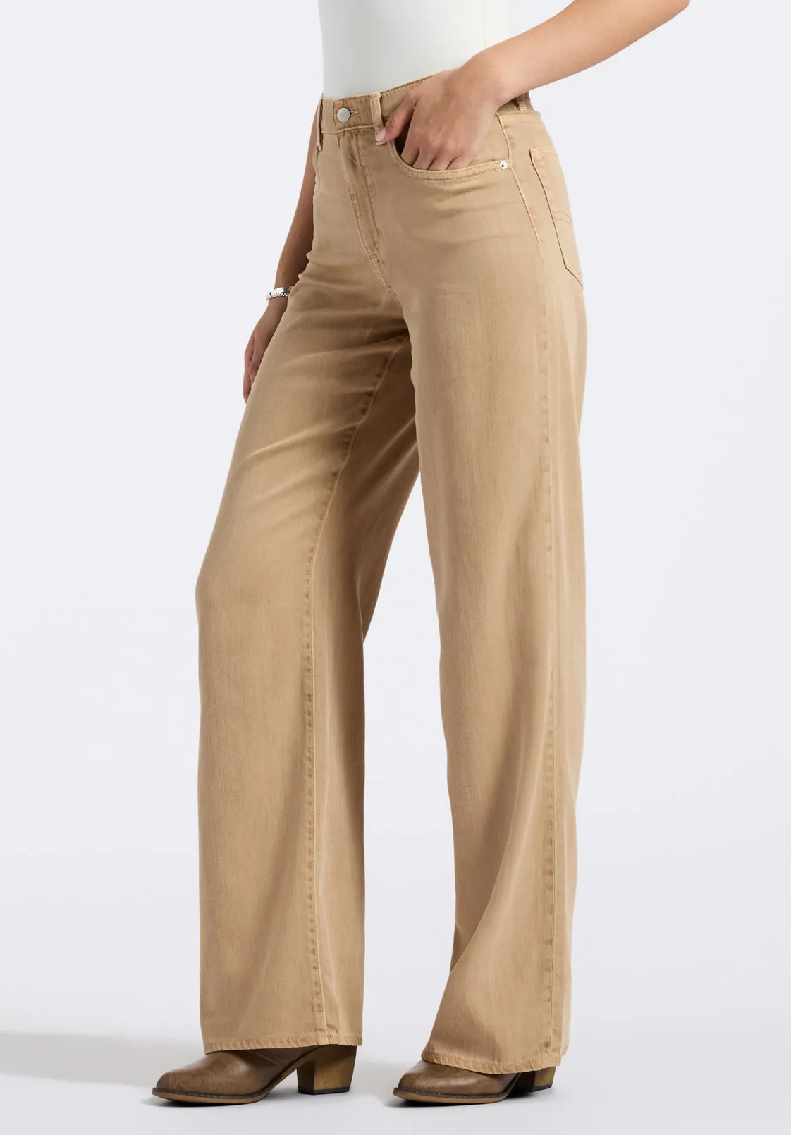 High Rise Wide Leg Addie Women's Pants, Almond Beige - BL16083 sold by Buffalo Jeans product image thumbnail 2