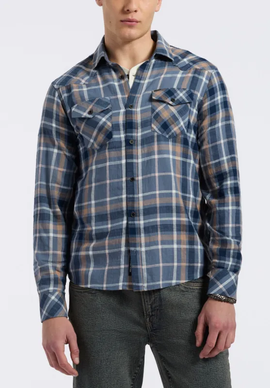 Sierra Men's Long-Sleeve Plaid Fitted Shirt, Moonlight Blue - BM24551 made by Buffalo David Bitton