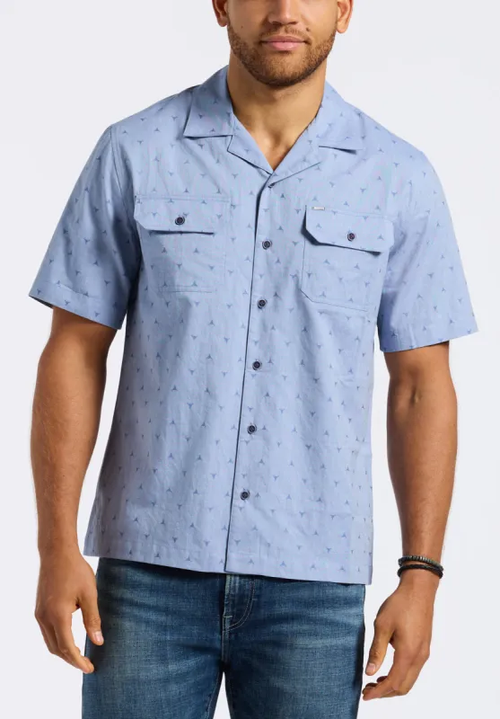 Salaman Men's Short-Sleeve Patterned Shirt with Chest Pockets, Moonlight Blue - BM24552 sold by Buffalo Jeans