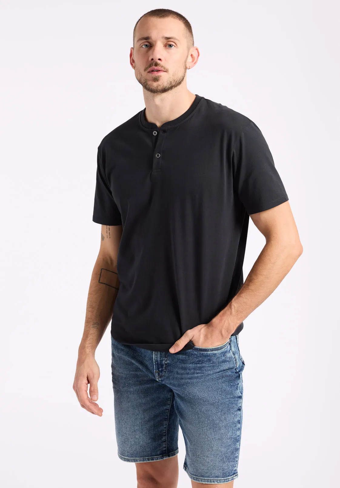 Kamel Men's Short-Sleeve Jersey Henley Top, Black - BM24602 sold by Buffalo Jeans product image thumbnail 2