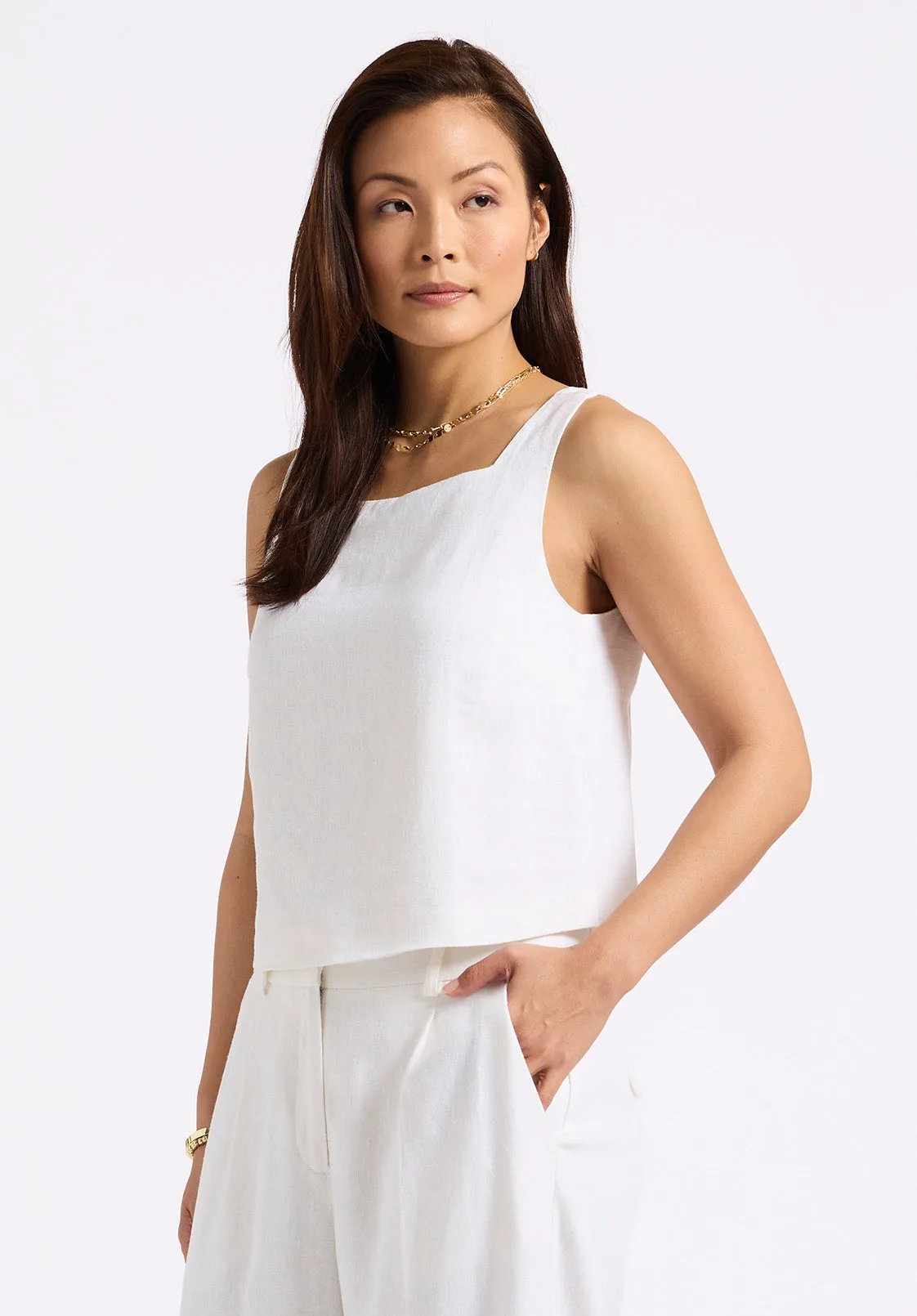 Benedita Women's Sleeveless Linen Top, Off-White - WT0186P sold by Buffalo Jeans product image thumbnail 3