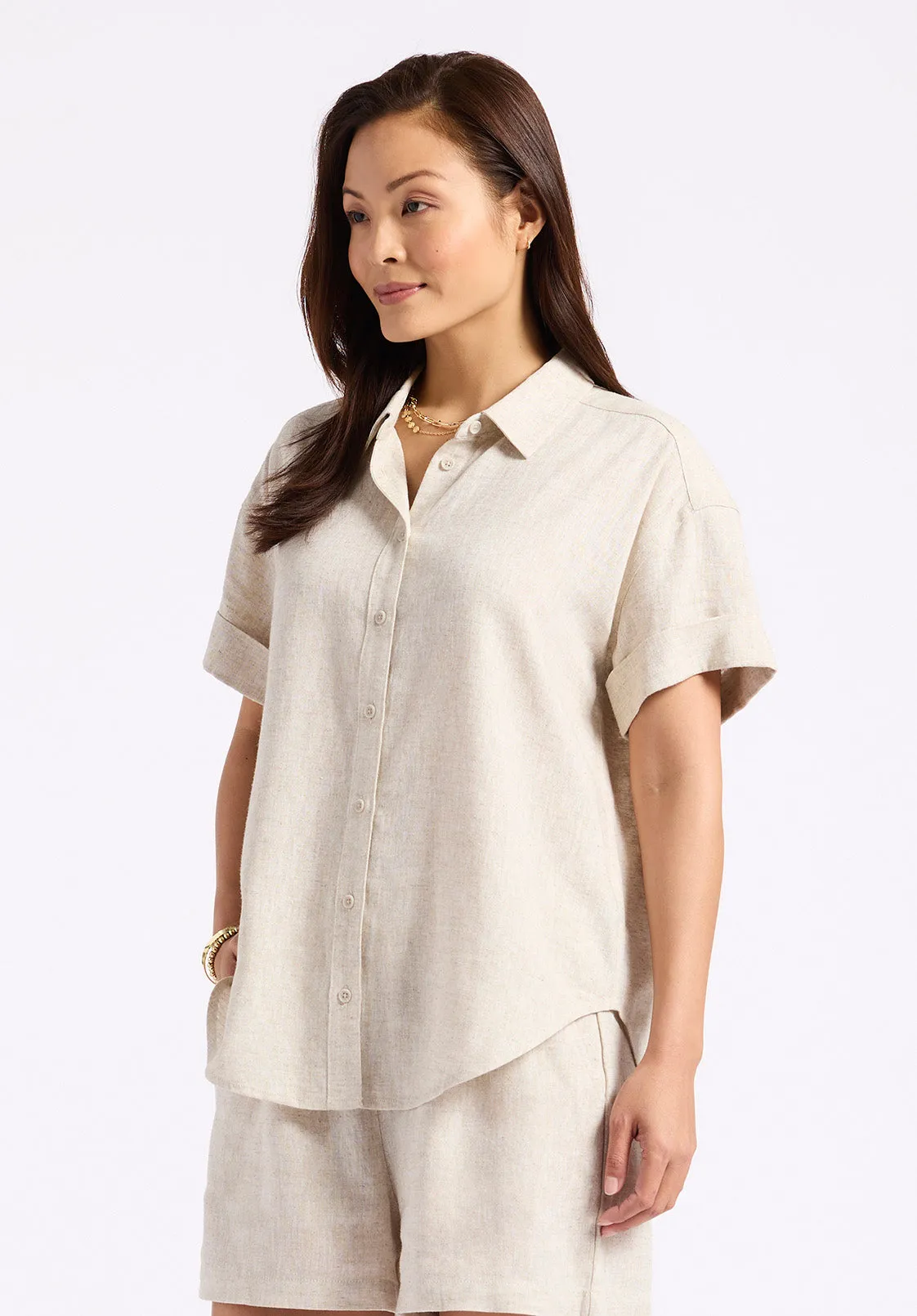 Solana Women's Linen Short-Sleeve Button-Up Shirt, Beige - WT0172P sold by Buffalo Jeans product image thumbnail 3