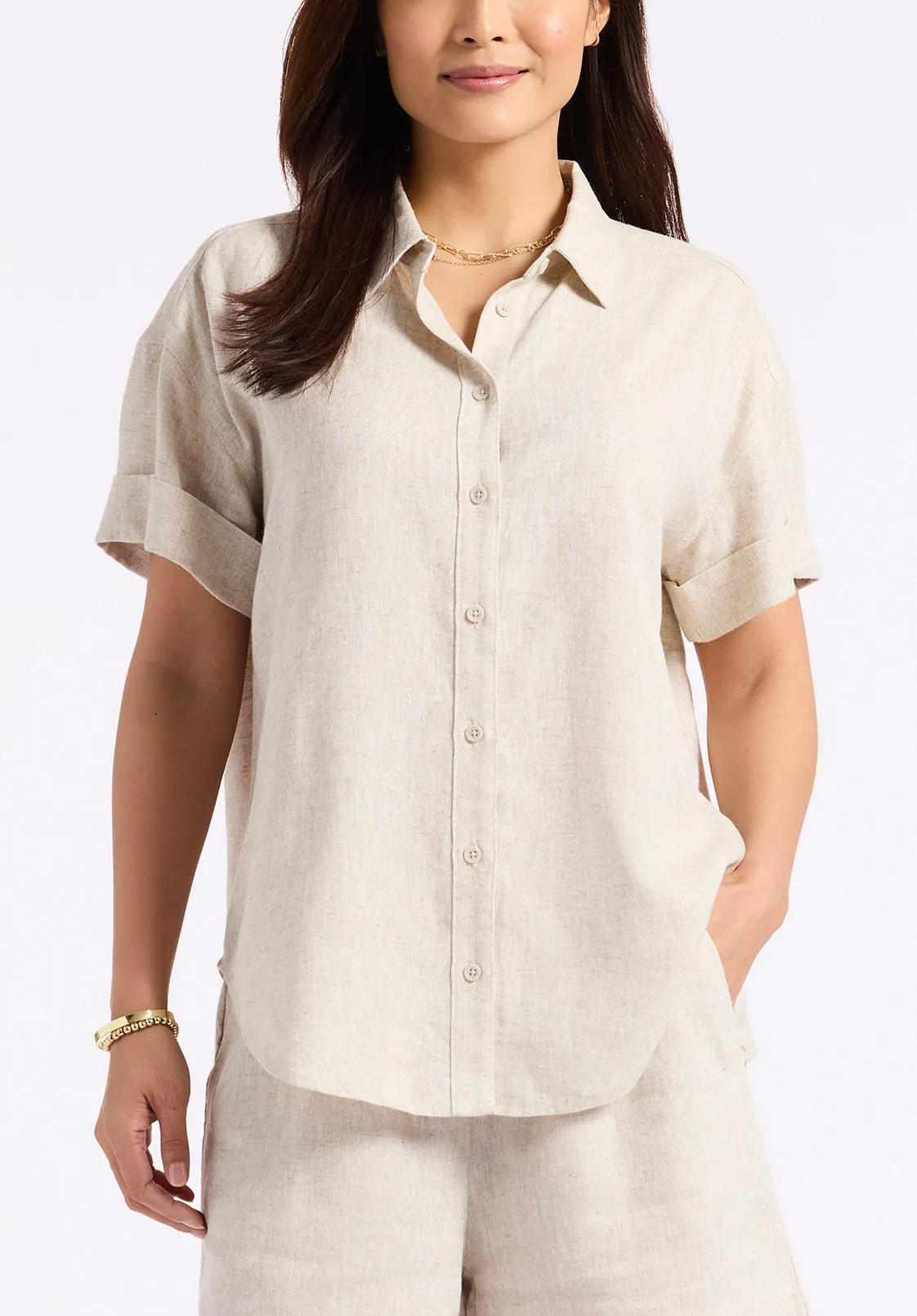 Solana Women's Linen Short-Sleeve Button-Up Shirt, Beige - WT0172P sold by Buffalo Jeans