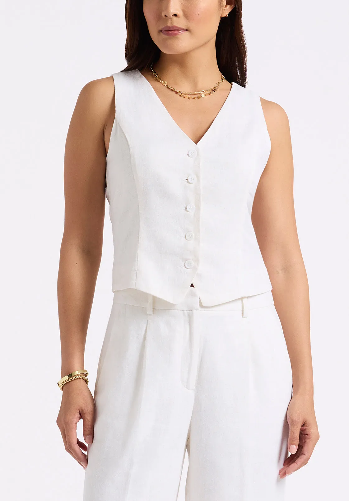Coraline Women's Linen Button-Up Vest, Off-White - WT0173P sold by Buffalo Jeans
