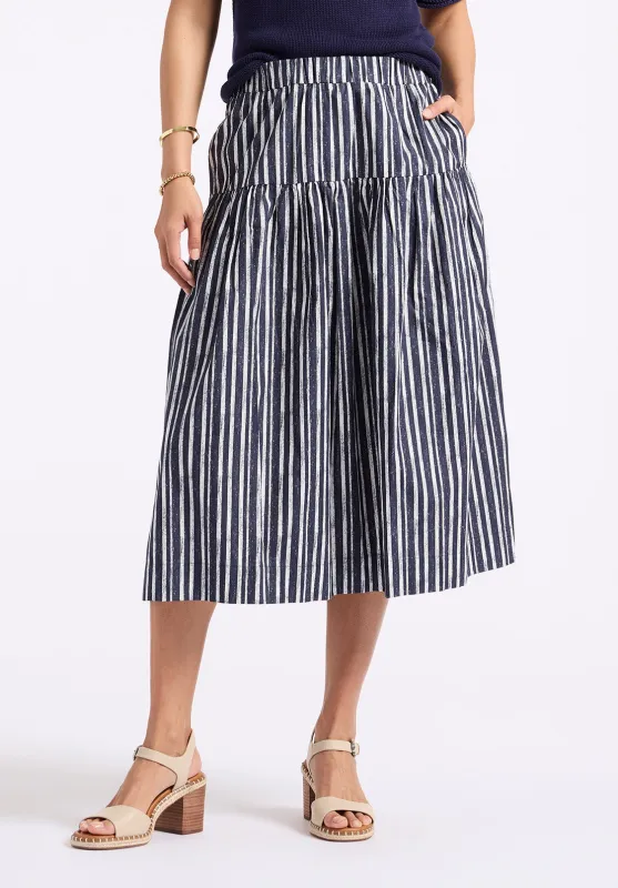 Lupita Women's Striped Tiered Midi Skirt, Mood Indigo - WS0014P sold by Buffalo Jeans