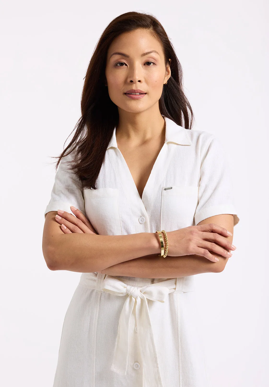 Carlene Women's Button-Down Midi Dress with Waist Tie, White - WD0092P sold by Buffalo Jeans product image thumbnail 5