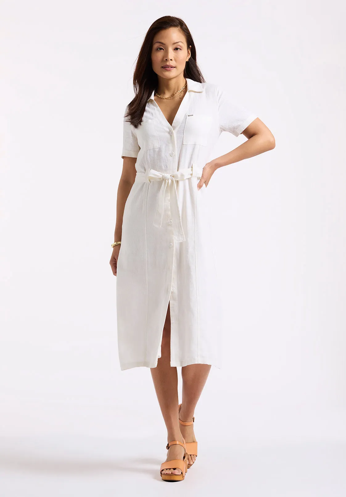 Carlene Women's Button-Down Midi Dress with Waist Tie, White - WD0092P sold by Buffalo Jeans product image thumbnail 2