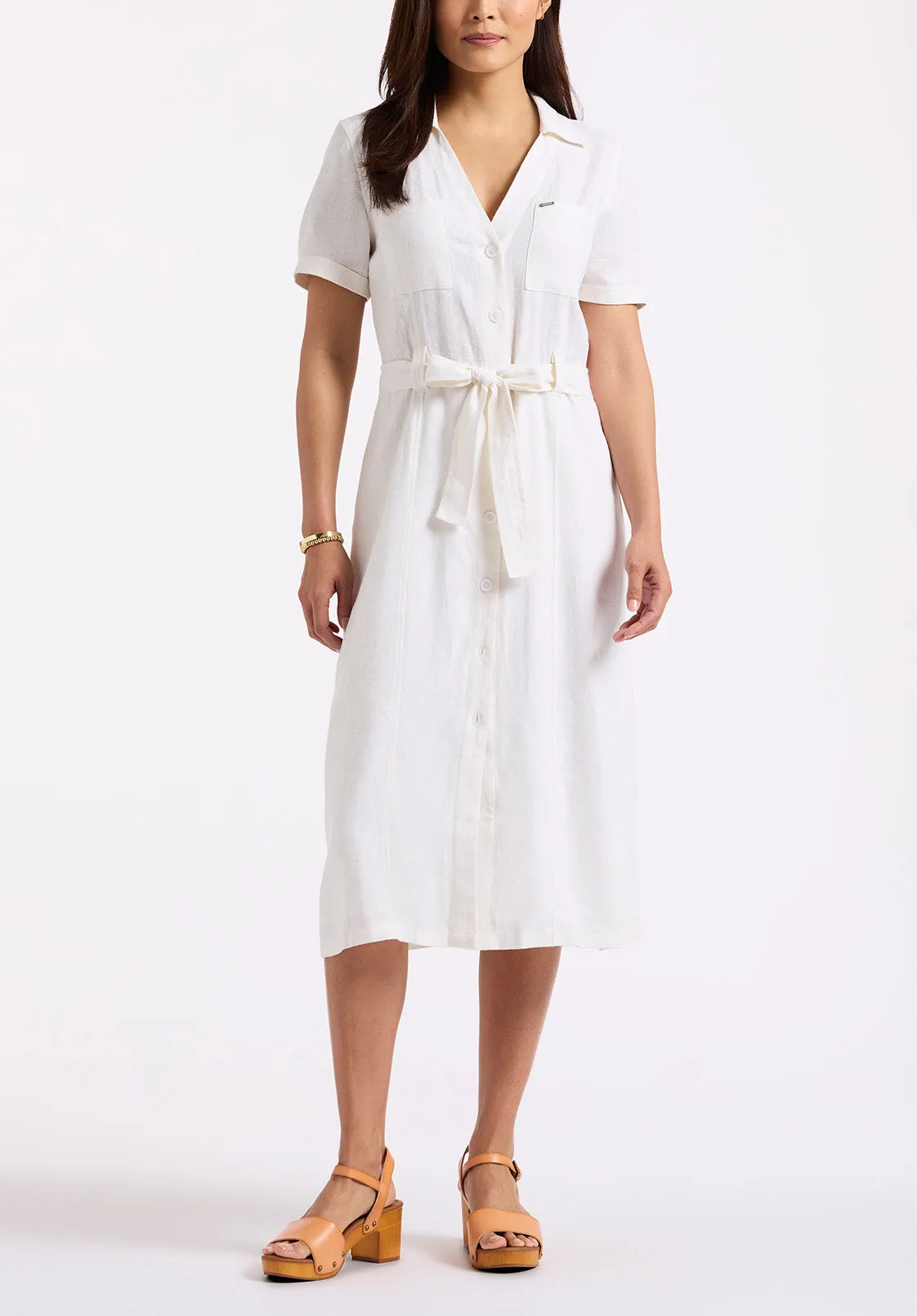 Carlene Women's Button-Down Midi Dress with Waist Tie, White - WD0092P sold by Buffalo Jeans