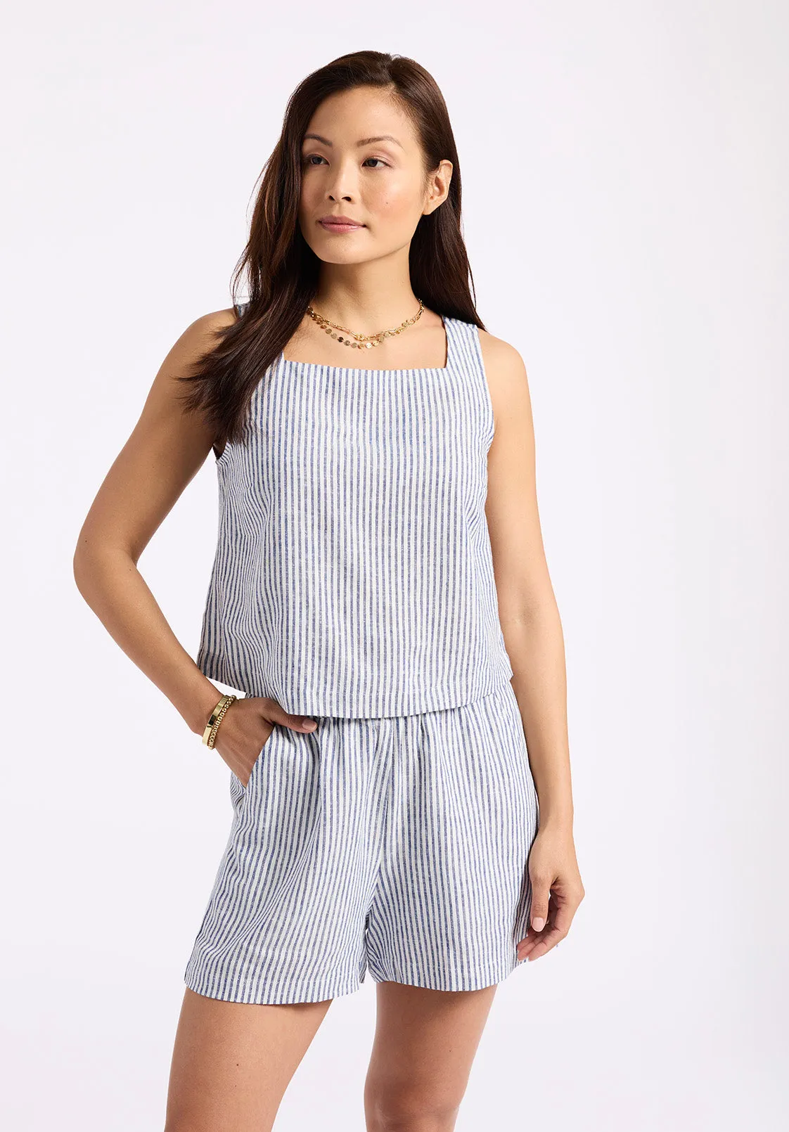 Giustina Women's Linen Blend Striped High-Waisted Shorts, Navy - WB0021P sold by Buffalo Jeans product image thumbnail 2