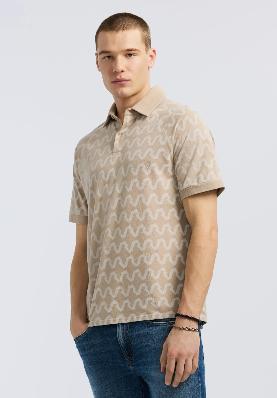 Kindell Men's Short-Sleeve Wave Pattern Polo, Tuffet Beige - BM24531 sold by Buffalo Jeans product image thumbnail 2