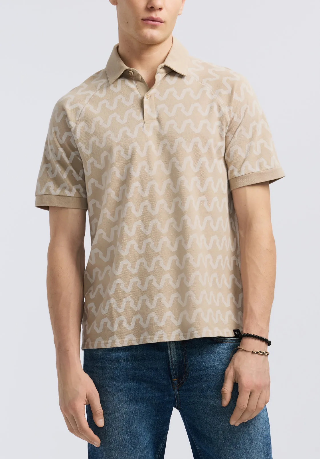 Kindell Men's Short-Sleeve Wave Pattern Polo, Tuffet Beige - BM24531 sold by Buffalo Jeans